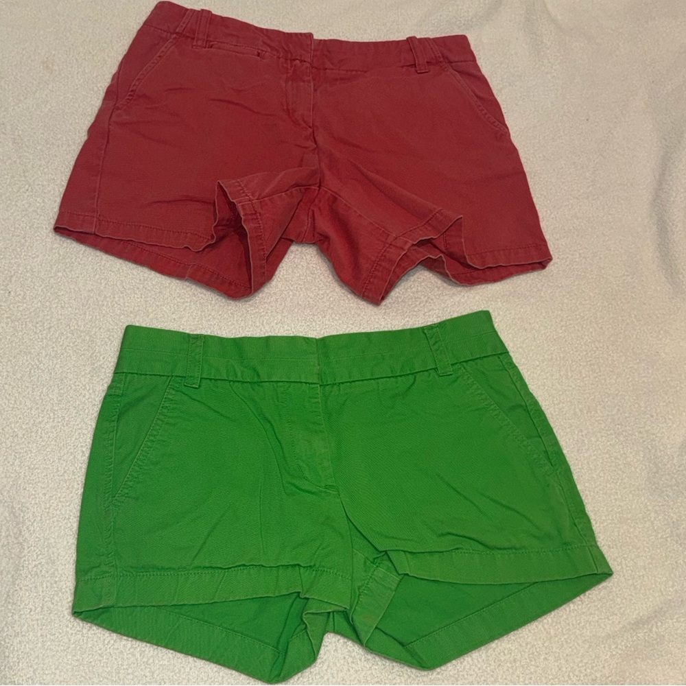 J. Crew Red and Green Women's Bermuda Shorts. Size 0
